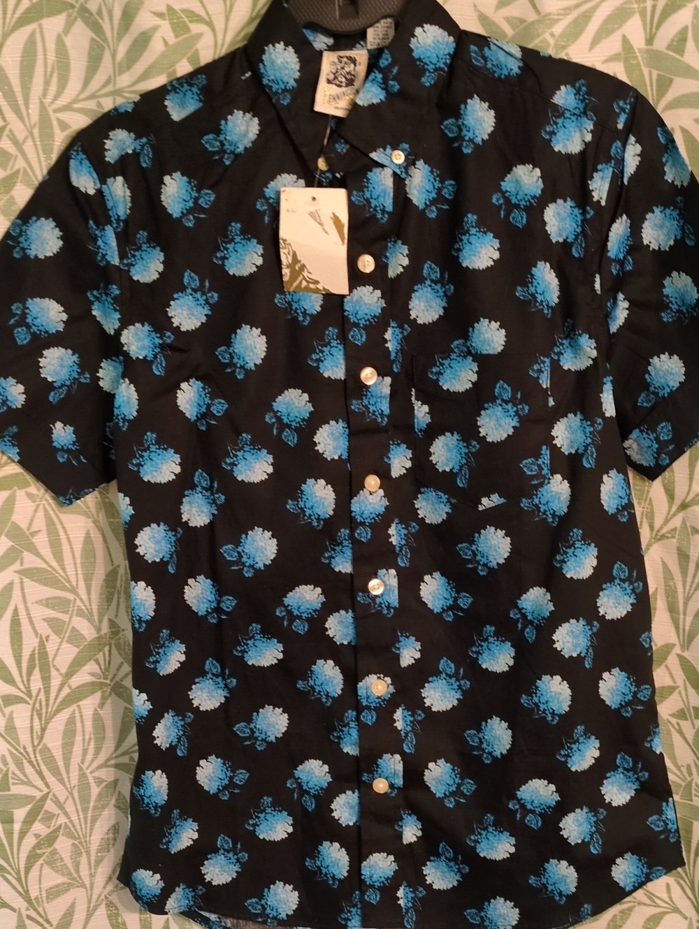 Ada Black Short-Sleeve Shirt with Bright Blue Floral Print